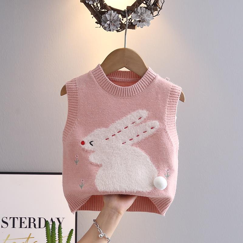 

Вязаный жилет Жилет Милый кролик Девочка Пуловер Мультяшный Свитер без рукавов Топ 90 розовый