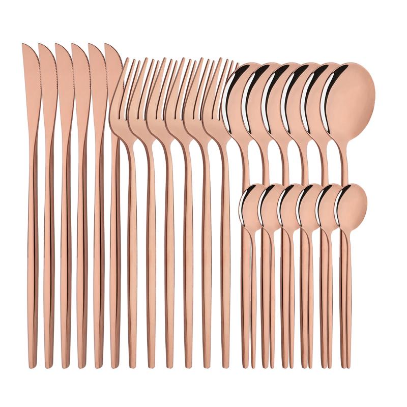 6People Luxury Gold Dinnerware Set Stainless Steel Tableware Set Knife Fork Spoon Flatware Cutlery Set Silverware Bright Light