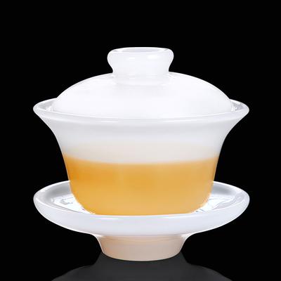 Porcelana de Jade Blanco Tianquan Gaiwan Vidrio Blanco Grueso Tureen de Té Bol Grande para Preparar Té Chino Kungfu Gaiwan Juego de Té