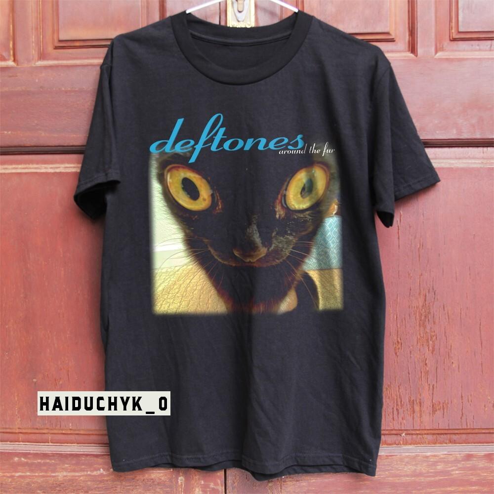

Deftones Around The Fur Смешной Мем Черная Кошка Унисекс Черная Футболка Размер S-5XL Унисекс Футболка L
