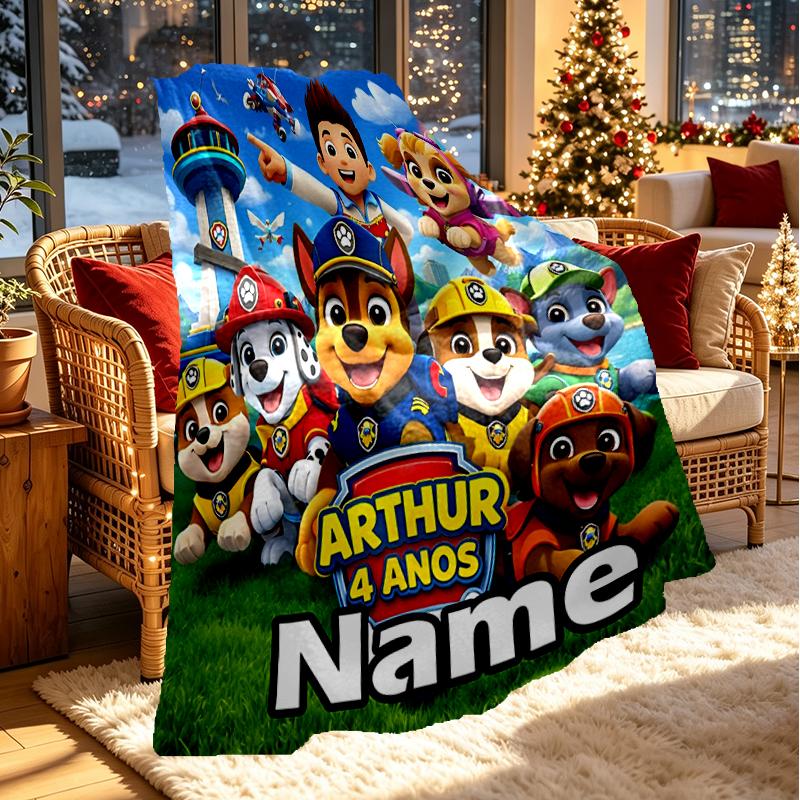 Custom Name Personalized PAW Patrol Print Blanket, Home Decor, Bedroom, Sofa, Camping, Couch, Gifts for Birthday Christmas