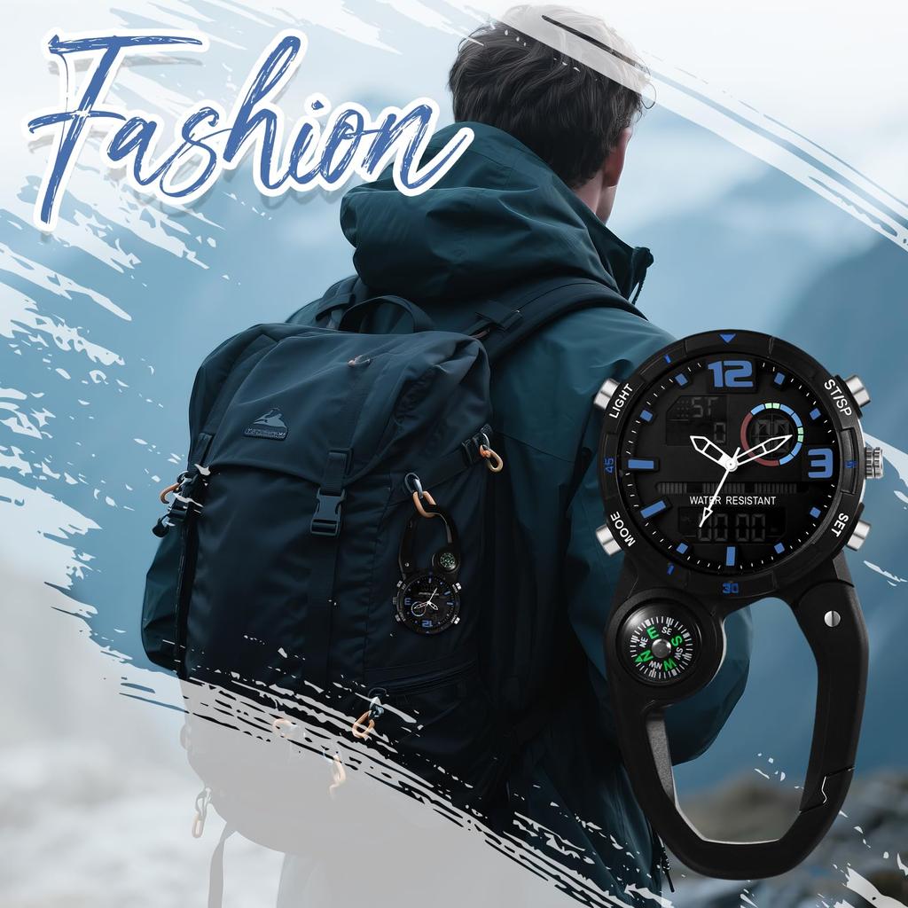Carabiner Mountaineering Clip Keychain Clip Waterproof Analog Display Pendant Watch Pocket Watch for Men and Fashion Accessory Watch, Watch, Watch