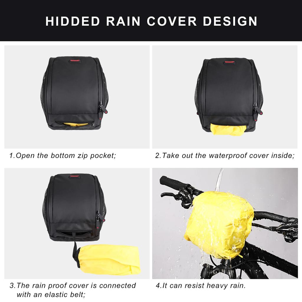 Geantă de ghidon pentru bicicletă Rhinowalk, Geantă frontală pentru bicicletă, Geantă pentru bicicletă de șosea, Geantă pentru cadrul bicicletei, Geantă coș pentru bicicletă, Accesorii profesionale pentru ciclism - Mare