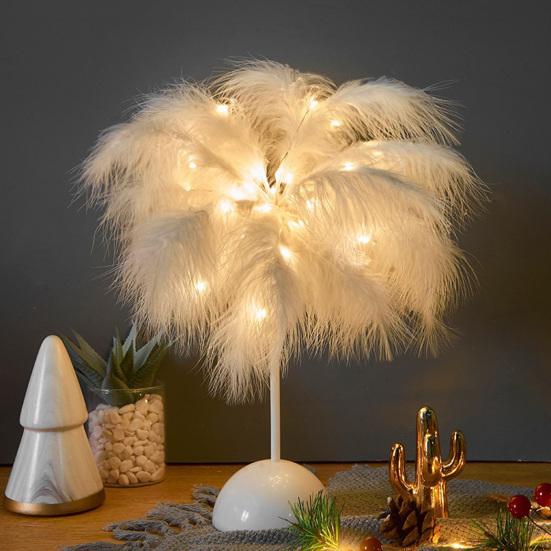 Yousheng Feather Night Light Table Lamp LED Romantic Bedside Lamp for Girls Room Wedding Party Decor Battery Powered Decorative Accent Light for Home