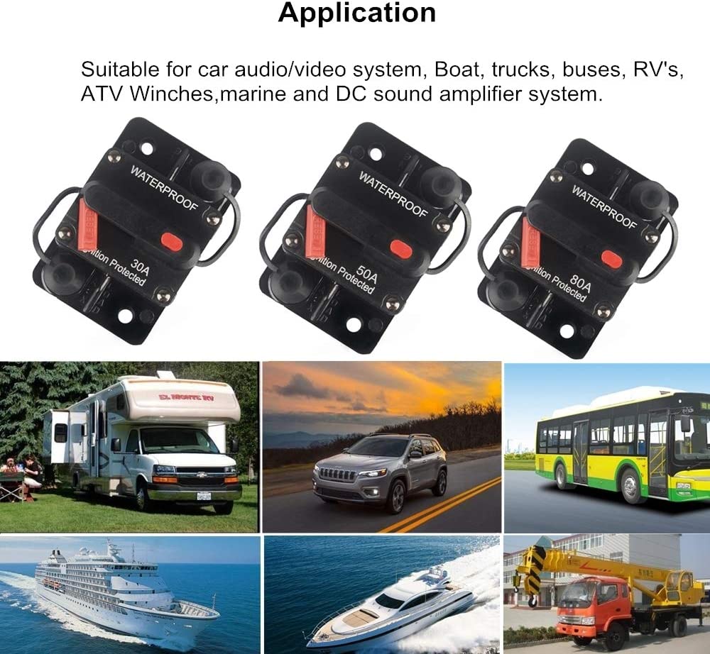 DaierTek 30A-300A Circuit Breaker 12V Trolling with Manual Reset Boat Manual Power Protect for Audio Fuse Car 48VDC Waterproof