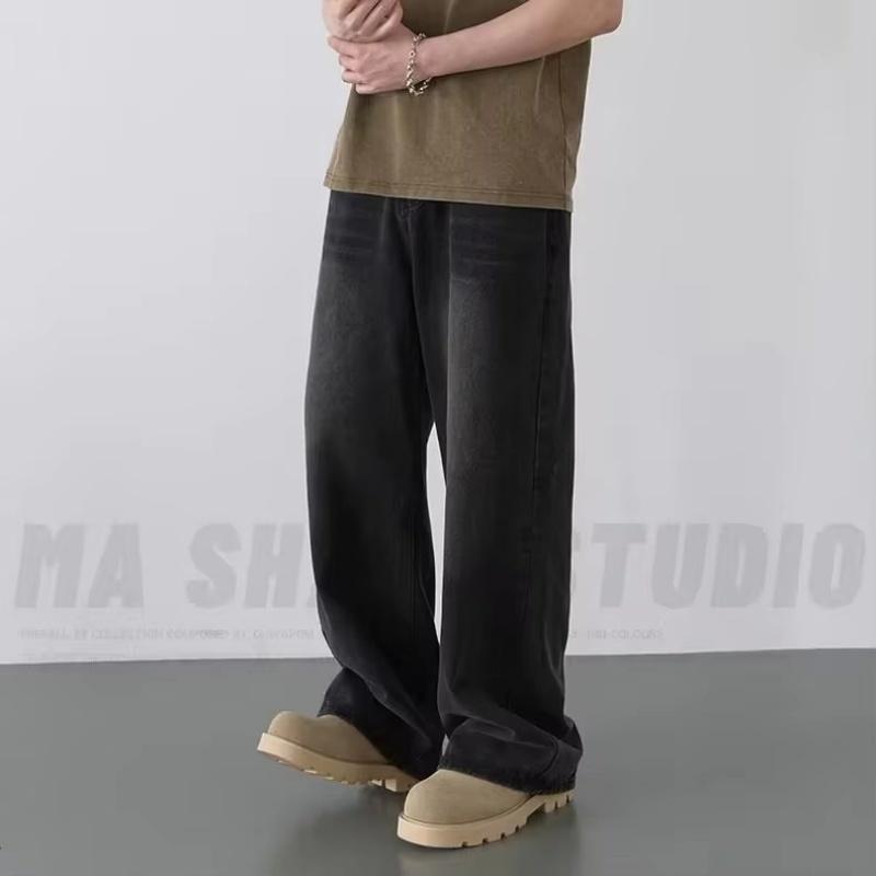 Men's Denim Pants Spring Autumn Old Blue Washed Casual Jeans Men Loose Contrasting Color Wide Leg Trousers