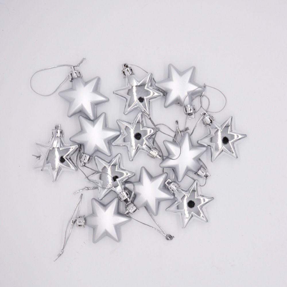 12Pcs Xmas Ball Xmas Tree Hanging Ornament Plastic Six Pointed Star Ball  Party Decor