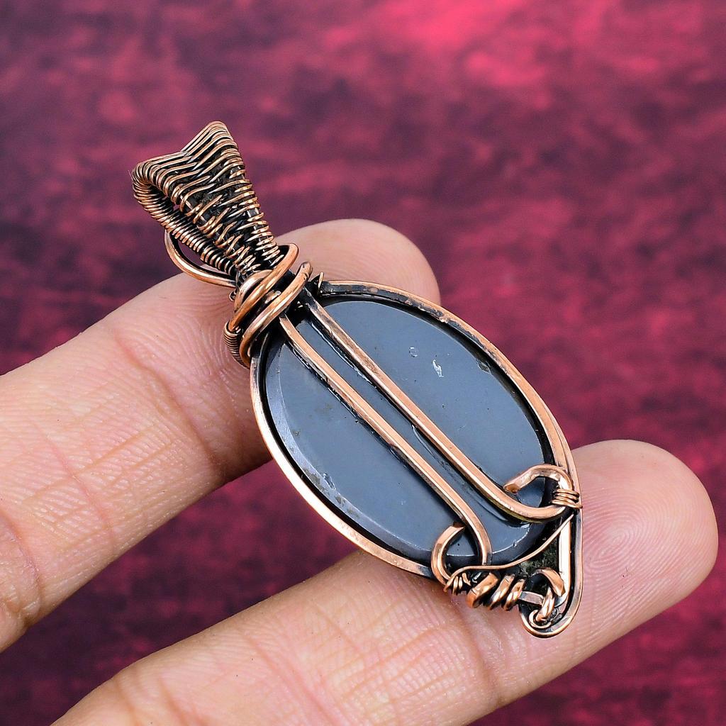 Shungite Gemstone Pendant Copper Wire Wrapped Jewelry Handmade Unique Pendant
