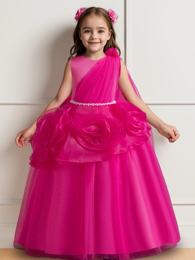 Middle and Large Children's Dress Long Large Flower Department Asymmetric Princess Dress Host Piano Performance Dress 932 Girl's Favourite Dress