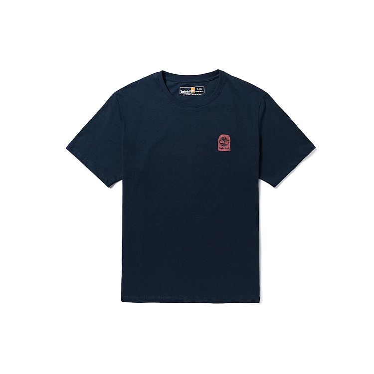 Timberland Letter Pattern Printed Round Neck Fitted Short Sleeve T-Shirt Unisex Tops Deep-Sapphire-Blue A5UXU-433