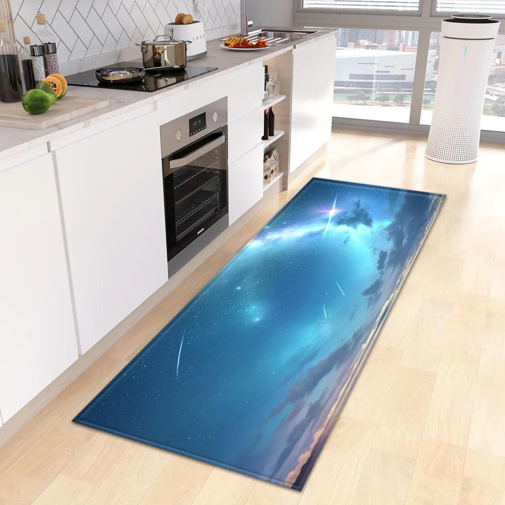 Starry Sky 3D Kitchen Rug Home Living Room Bedroom Balcony Floor Decor Carpet House Hallway Entrance Door Bath Non-Slip Foot Mat