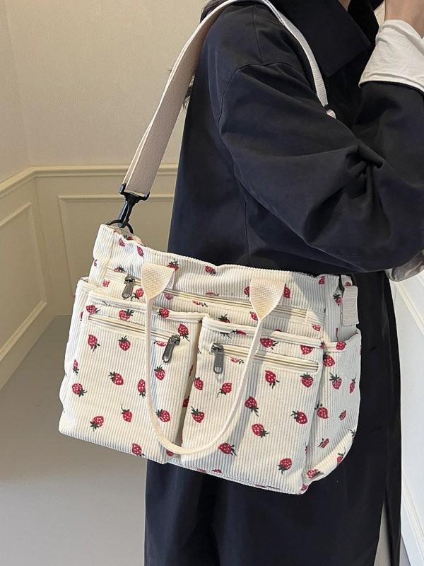 Ruiying Large Capacity Corduroy Crossbody Shoulder Bag - Korean Style Casual Fashion Backpack