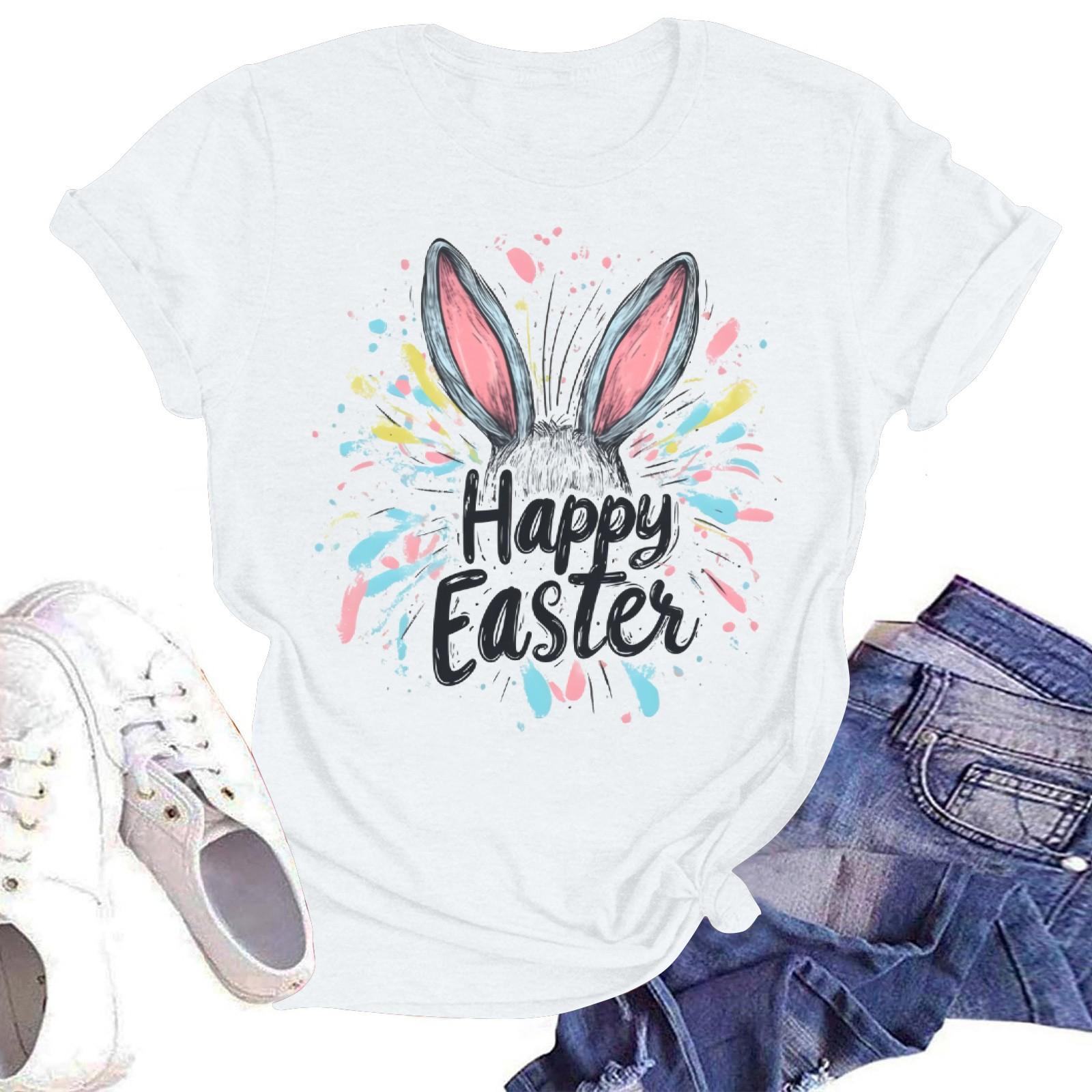 

Жіноча повсякденна вільна футболка з принтом і круглим вирізом, пуловер з короткими рукавами XL білий