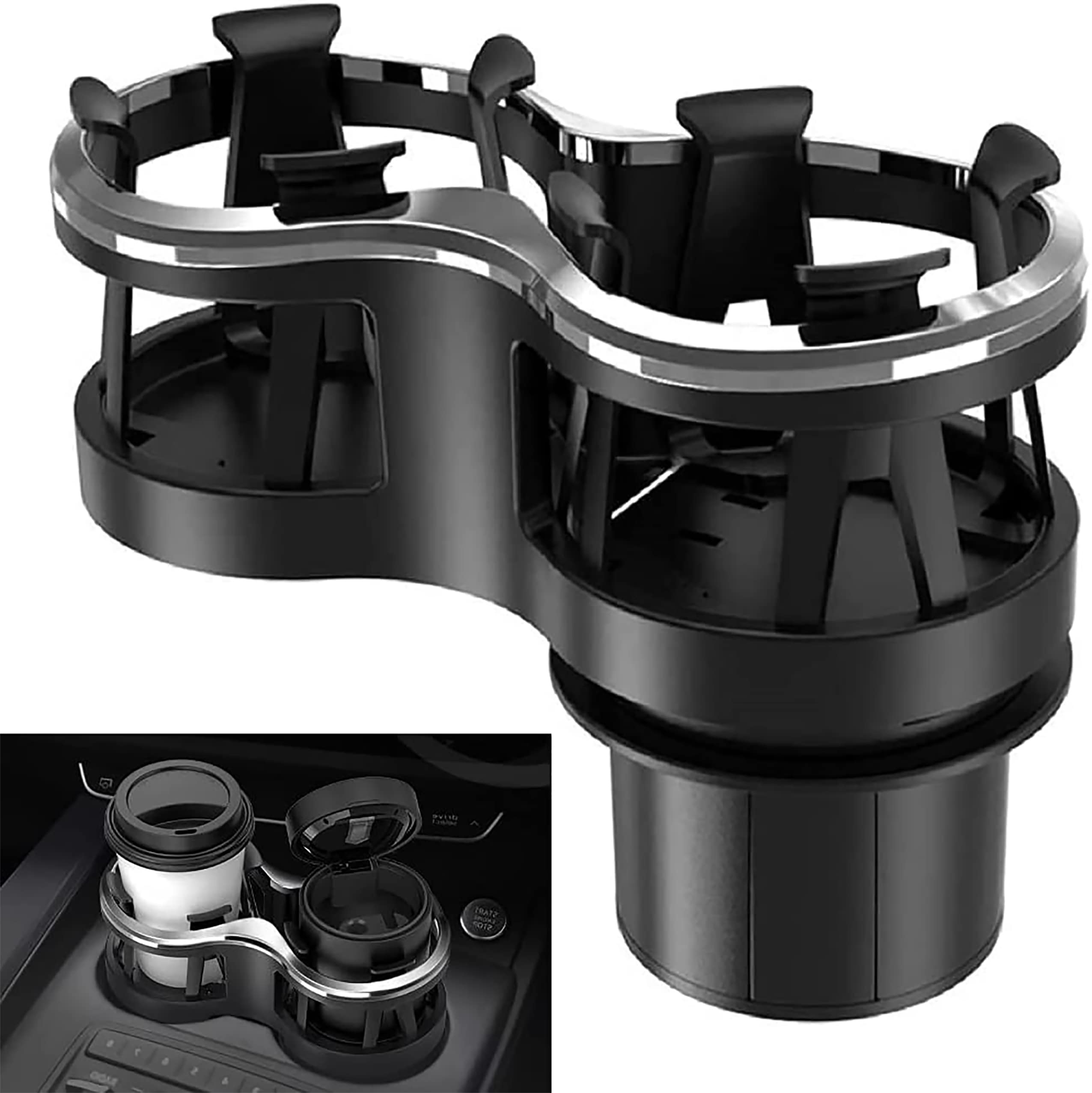 

Car Drink Holder, 2 in 1 Round 2 Cup Stand, Car Cup Holder, Cup чёрный