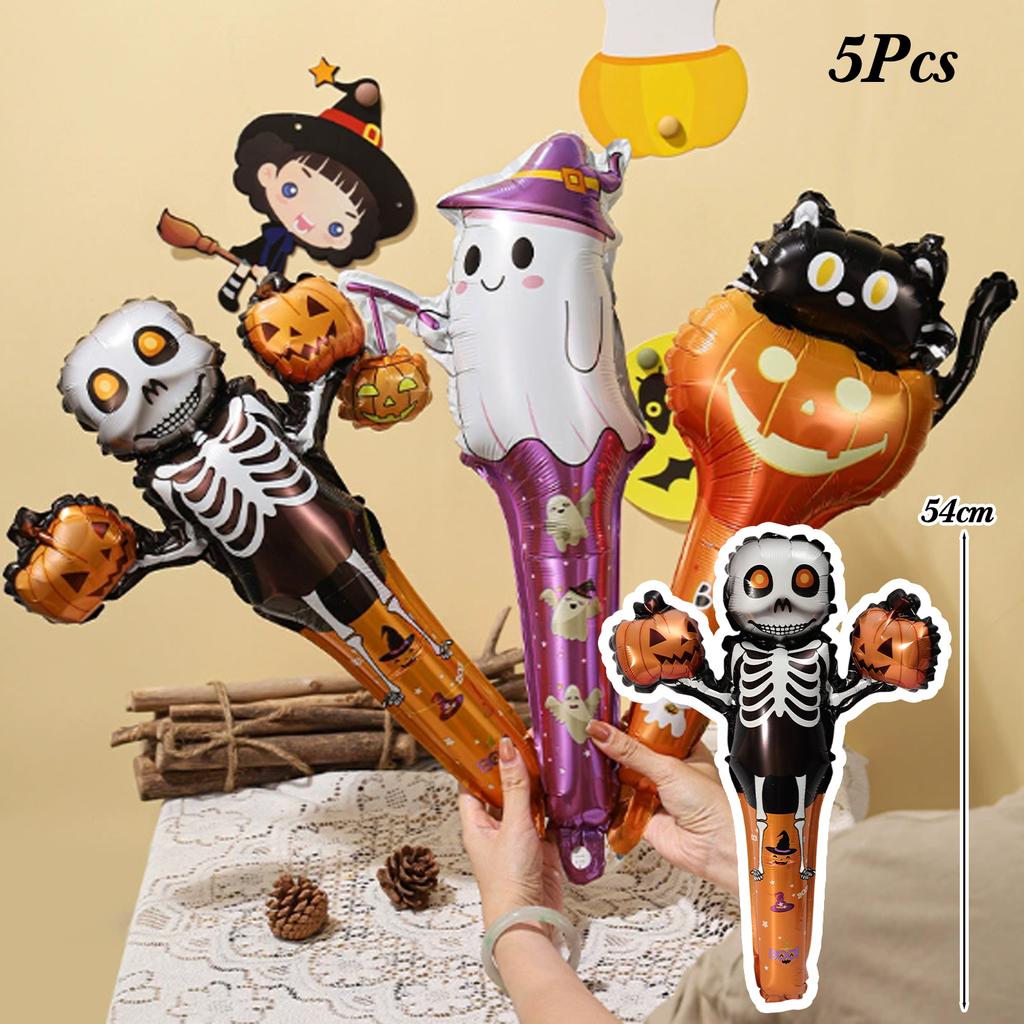 5/10 Pcs Halloween Balloons Party Decorations Cartoon Pumpkin Ghost Bat Aluminum Foil Balloon Handheld Stick Wrist Headband Kid