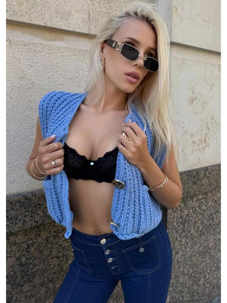 Women's V-Neck Chunky Knit Sleeveless Cardigan Vest - European & American Style, Autumn/Winter 2025