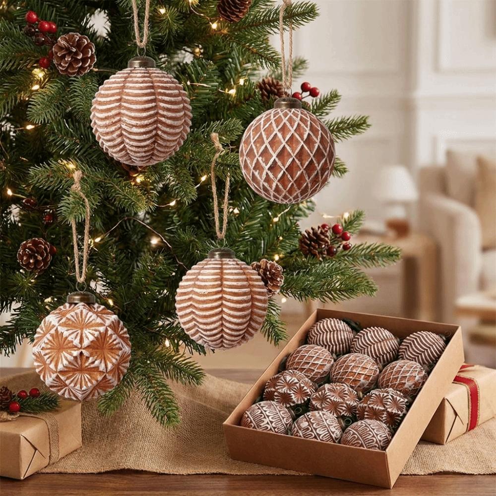 12PCS 8cm Christmas Ornament Ball Set Brown Vintage Style Christmas Tree Pendant Shatterproof Xmas Tree Ornaments