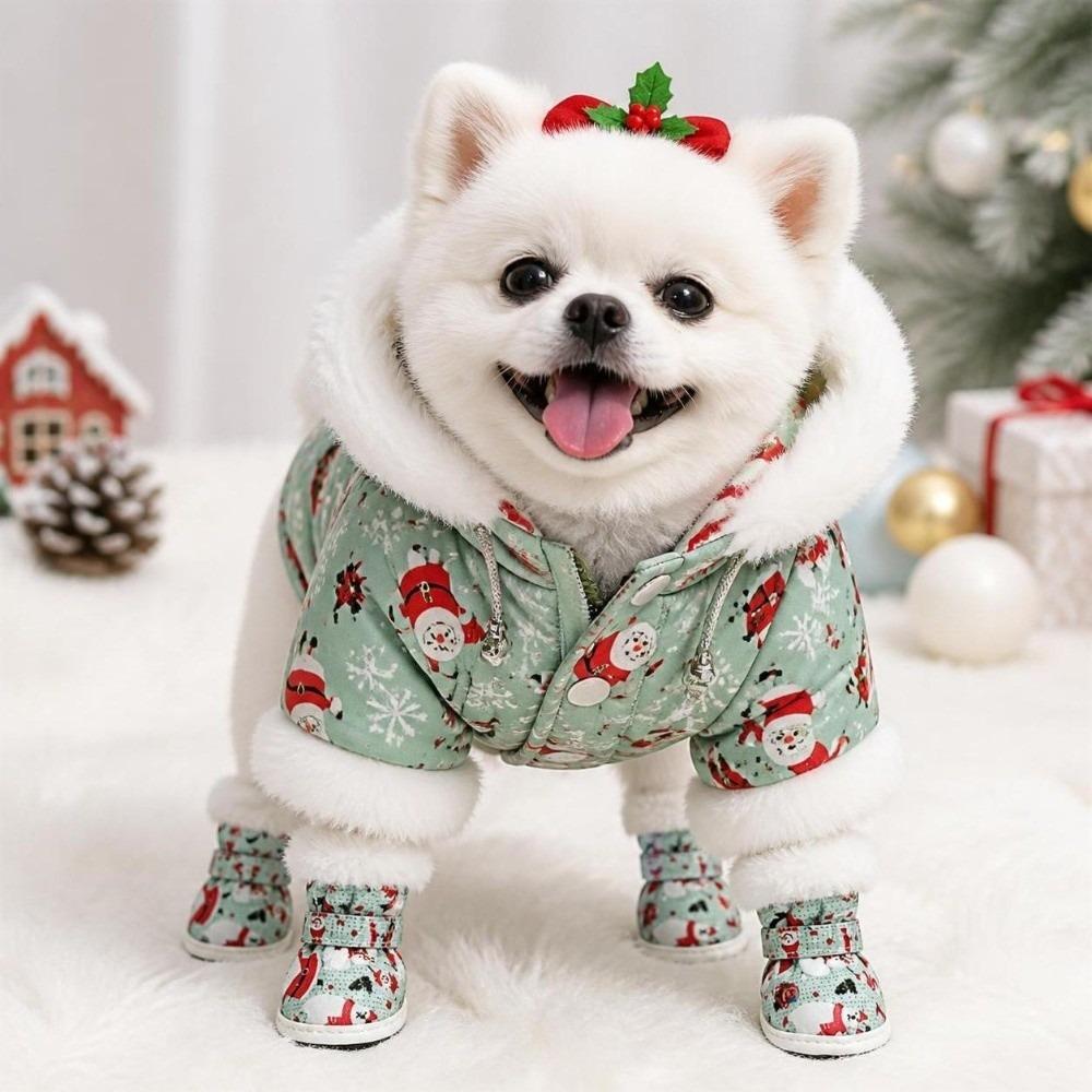 4Pcs Christmas Winter Dog Shoes Warm Cats Puppy Socks Fashion Pet Shoes  for Small Medium Dog