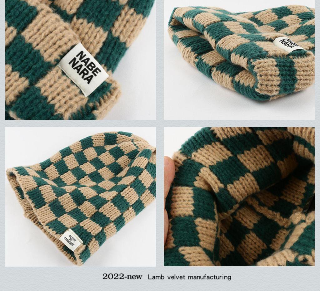 Damrutig stickad ullmössa, Koreansk & Japansk stil, Höst/Vinter, Stor passform, Ansiktsförminskande, Julutgåva