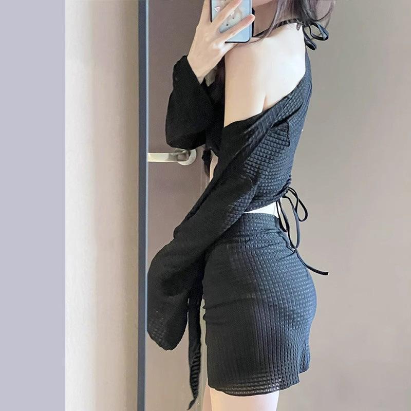 Women's Four-Piece Cross-Border Swimsuit: Long-Sleeve Sexy Bikini with Slimming Gathered Top for Seaside Holidays