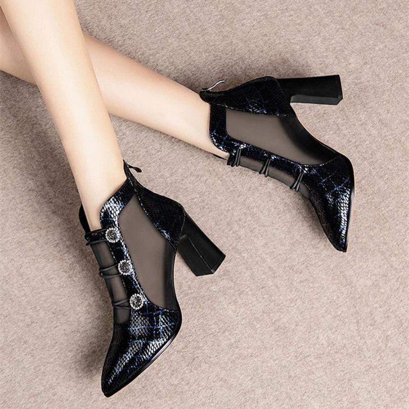 Fashion FHC Spring Sexy Mesh Sandals Boots Women Pointed Toes High Heeled Summer Shoes Woman Hollow Out Naked Botas,Grey,Blue ,Dropship