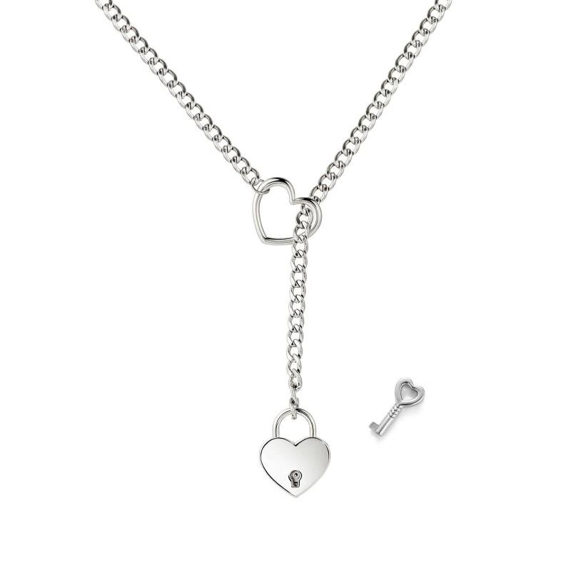 Stainless Steel Cuban Chain Pendant Necklace With Heart Charm Men Women Gunmetal Gold Finish Fashion Punk Gothic