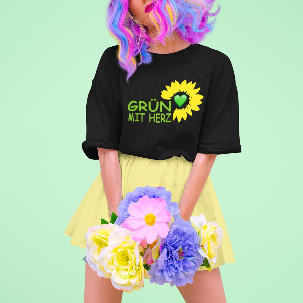 

Spruch Bündnis 90 Die Grünen Grün mit Herz Damen T-Shirt oversize Bio-Baumwolle 4XL