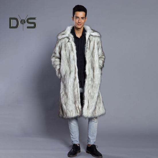 Men Long Faux Fur Overcoat Lapel Long Sleeve Windproof Open Front Coat Thickened Warm Imitation Fur Outwear