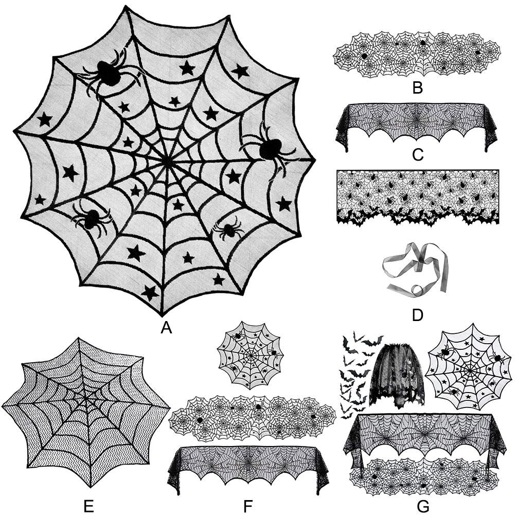 Halloween Black Lace Placemat Happy Halloween Party Decorations 2025 For Home Spider Web Tablecloth Kitchen Dining Table Covers