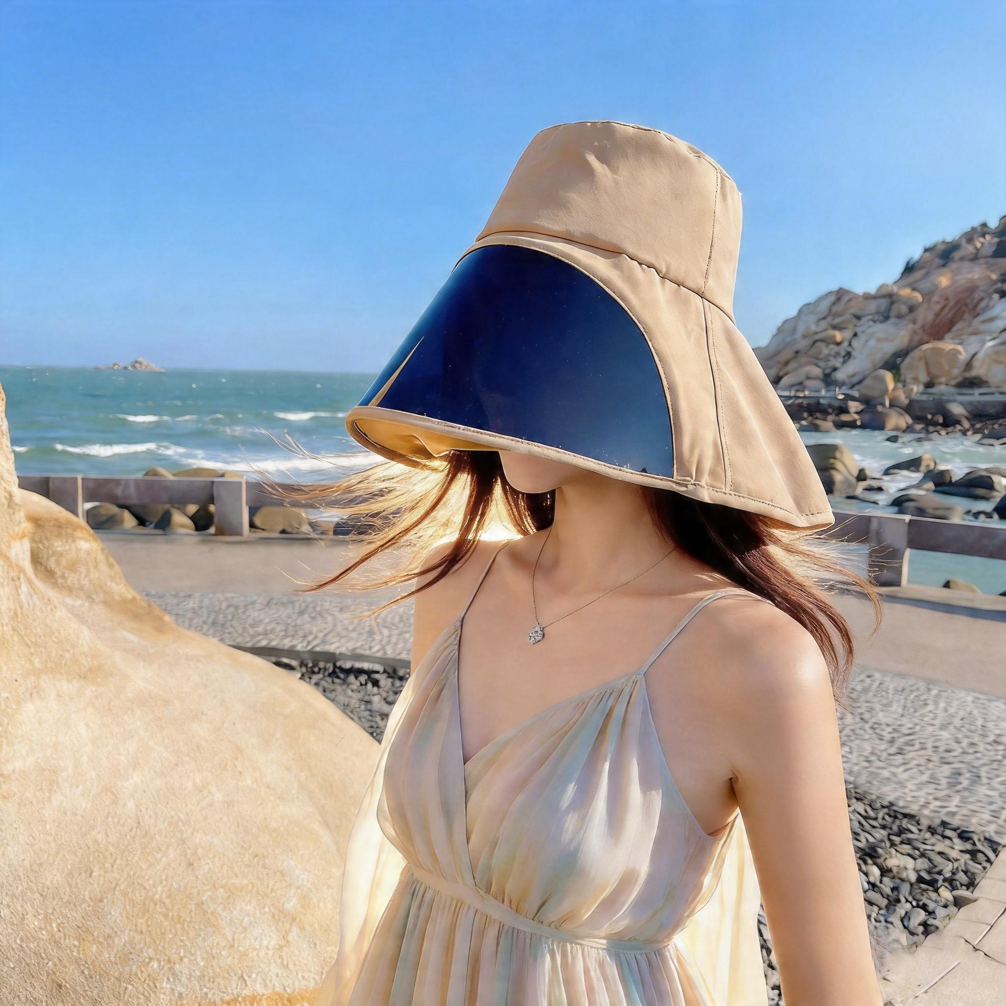 

UPF50+ Sun Hat for Women Large Brim Bucket Hat with Detachable Visor Anti-UV Face Shield Summer Beach Cap bucket hat women M 56-58cm хаки