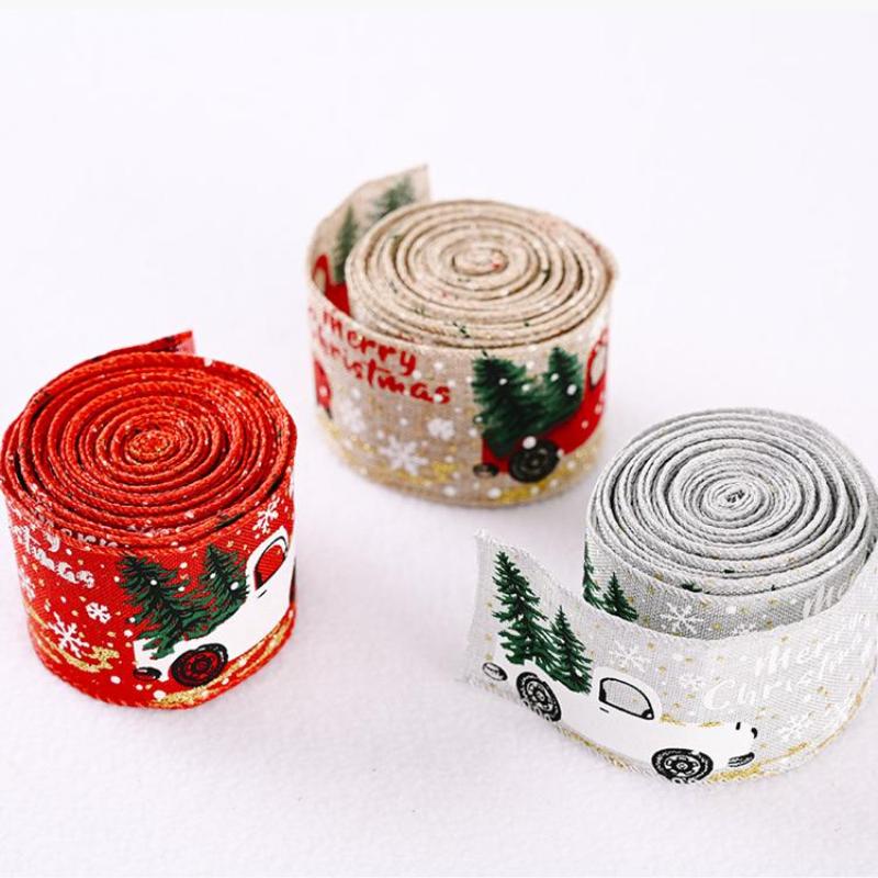 5M Christmas Ribbon Printed Christmas Linen Ribbon For Handmade Design Christmas Decoration Gift Packing