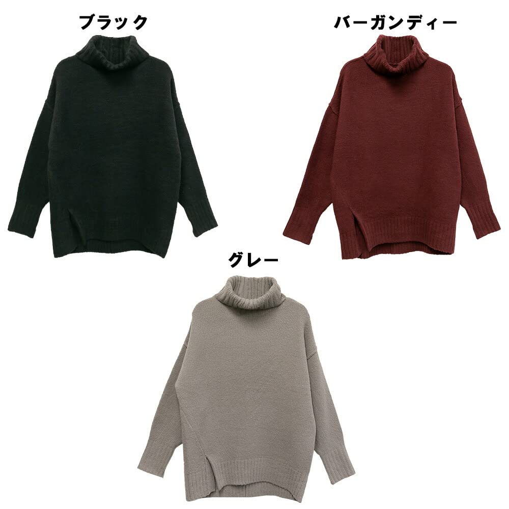 Side Slit Gray [atONE] ATN-0026 Off-Neck Sweater, Women's, M-L,