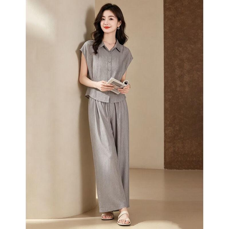 D.F.DEAR Women's Sleeveless Shirt & Wide-Leg Pants Set