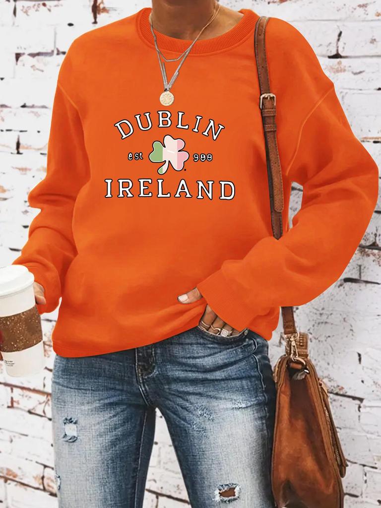 2024 Clover Print St. Patrick's Day Crew Neck Sweatshirt