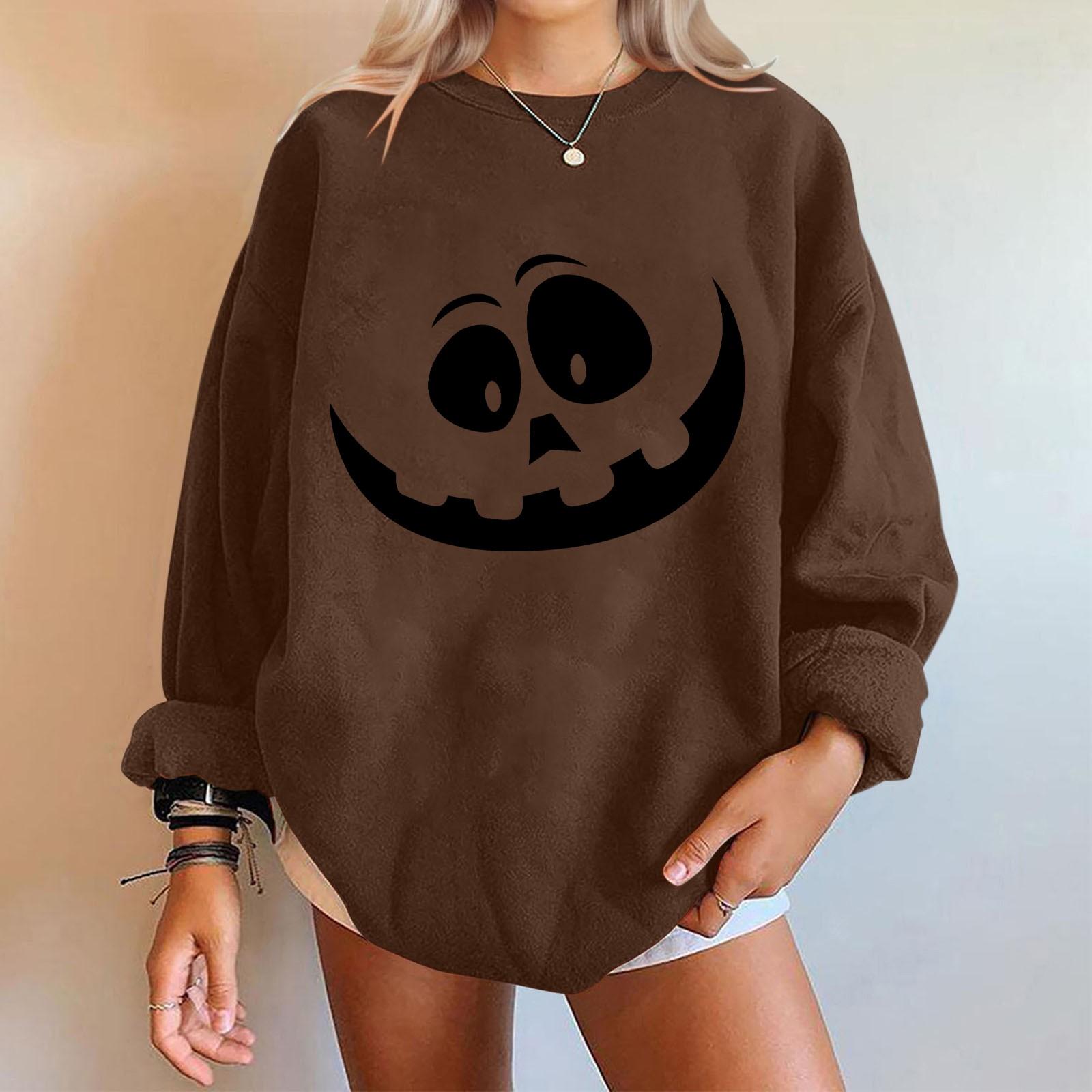 

Женские повседневные модные толстовки с длинным рукавом и круглым вырезом с принтом Хэллоуина, пуловер, топ XXL коричневый