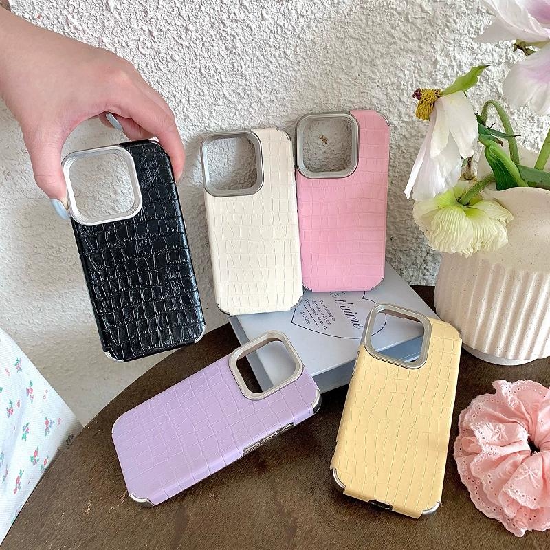 Alligator Leather Pattern Suitable for IPhone16 Mobile Phone Case All-inclusive 15promax Solid Color 14 Retro 13/12/11 Couple All-inclusive Anti-drop