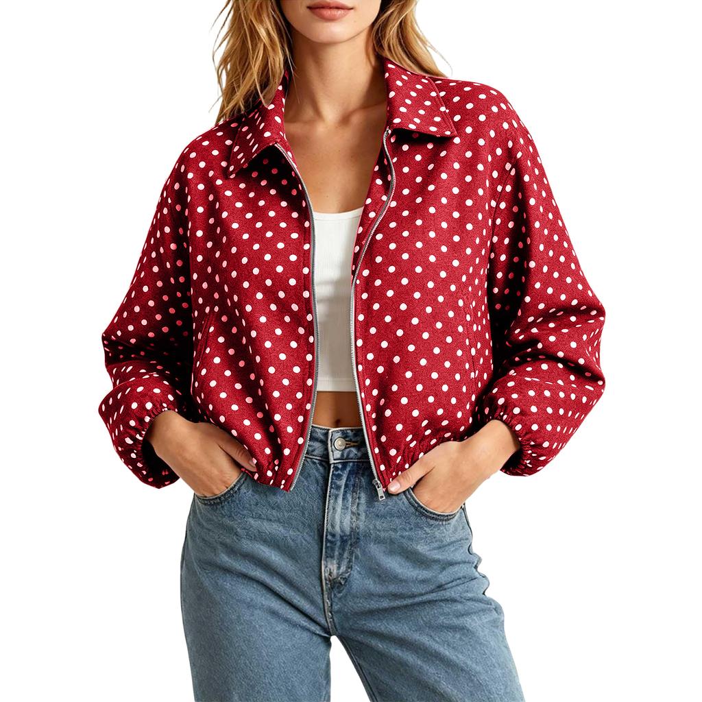 Women's Fashionable Short Loose Fit Puff Jacket with Zipper and Long Sleeves for Everyday Wear
