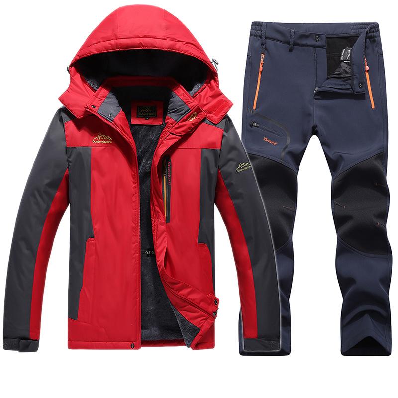 Men's Winter Snow Mountaineering Suit Outdoor Hiking Work Suit Large Warm Jacket + Warm Pants 2 Piece Set