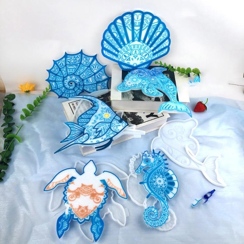Stereo Wandbehang Silikonform Valentinstag Seepferdchen Delfin Dekoform DIY Desktop-Ornamente Anhänger Epoxidharzform