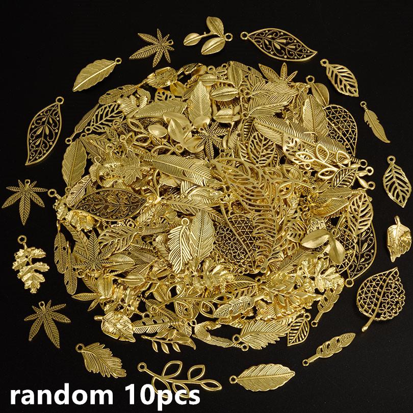 Vintage Metal Plant Leaves DIY Charms For Jewelry Making Supplies Bulk 10/20/30/50pcs Random Mix Charm Pendant Handmade Bracelet