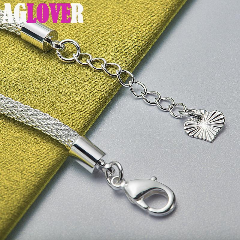 925 Sterling Silver Net Snake Heart Chain Bracelet Jewelry