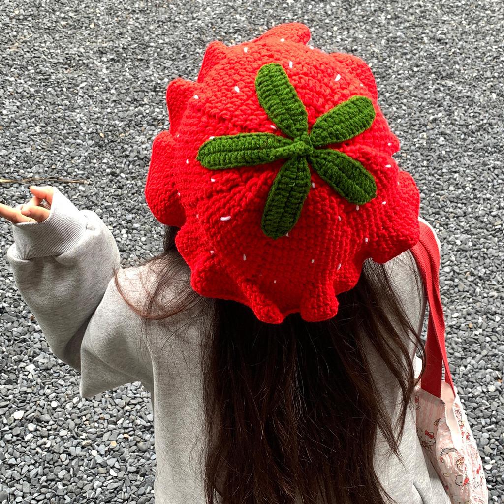 Strawberry Crochet Hat For Women , Knitted Winter Sweet Cute Warm Hat Christmas Cosplay