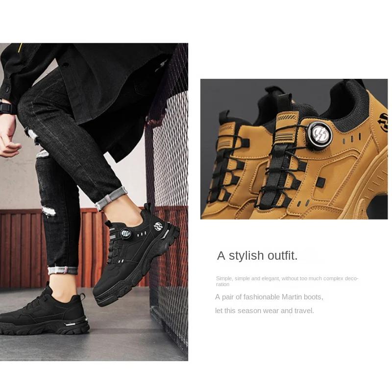 Fashion Low-top Mens Casual Shoes Quality Men Boots Rotating Button Men Leather Casual Shoes Trend Work Footwear 2024 New Erkek Ayakkabı