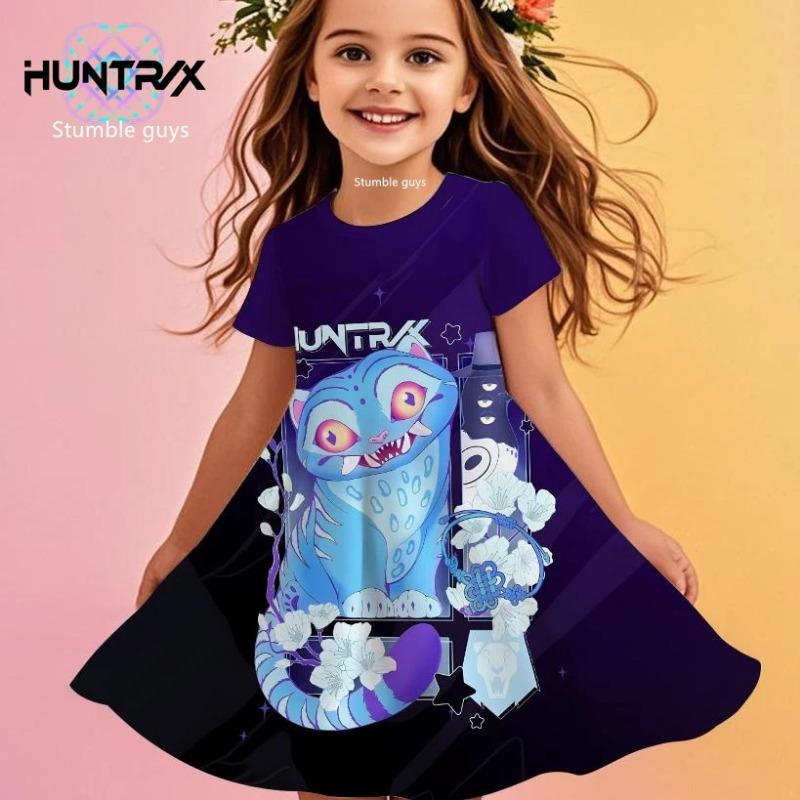 Summer Cute Kpop Demon Hunters Child Short Sleeve Adult Kids Tee Fashion Dress Cosplay Huntrix Fan Gift