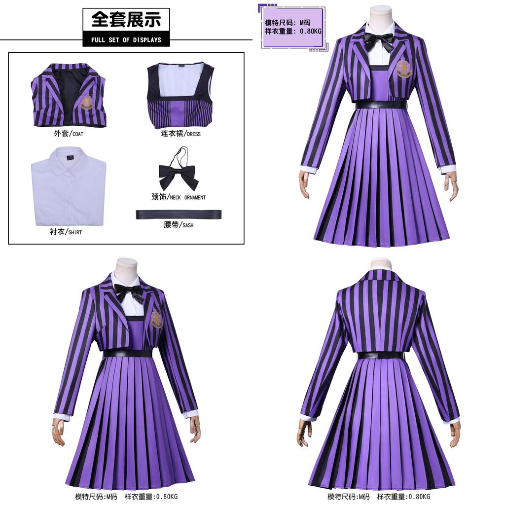 Wednesday Addams Family Cosplay Costume With Polyester Fabric For Halloween And Role Play