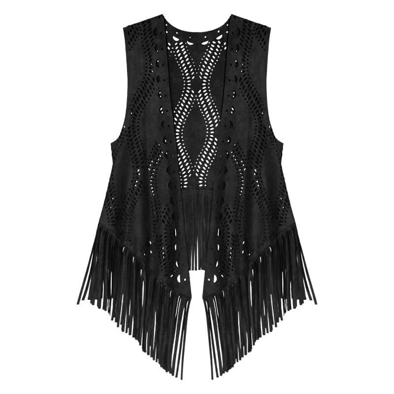 2026 Summer Sleeveless Retro Ethnic Tassel Vest Tank Top L чёрный
