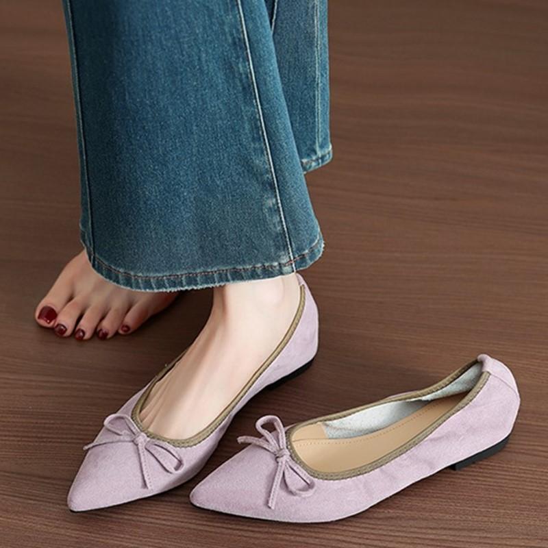 Women Flat Shoes, Large Sizes Autumn New Office Walking Women Bow Decoration Shallow Pointed Toe Slip-On Ballet Women