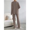Autumn Fashion Casual Straight Leg Pants with Loose V-neck and Pit Stripe Knit Women's Two-piece Sets