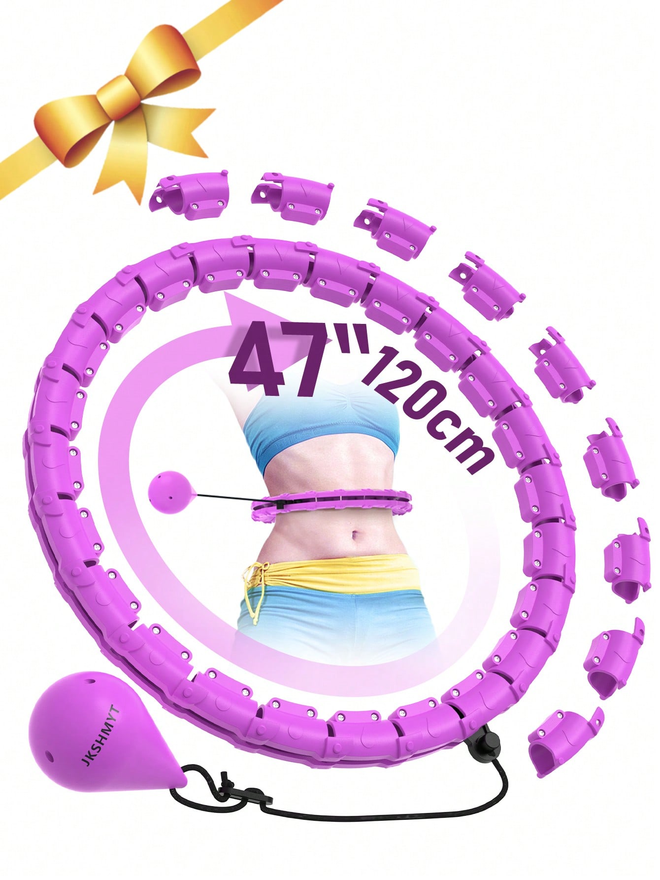 JKSHMYT Smart Weighted Hula Hoop For Adults Weight Loss 47 Inch Waist 24 Detachable Links Fitness Hoop For Women And Beginners фиолетовый