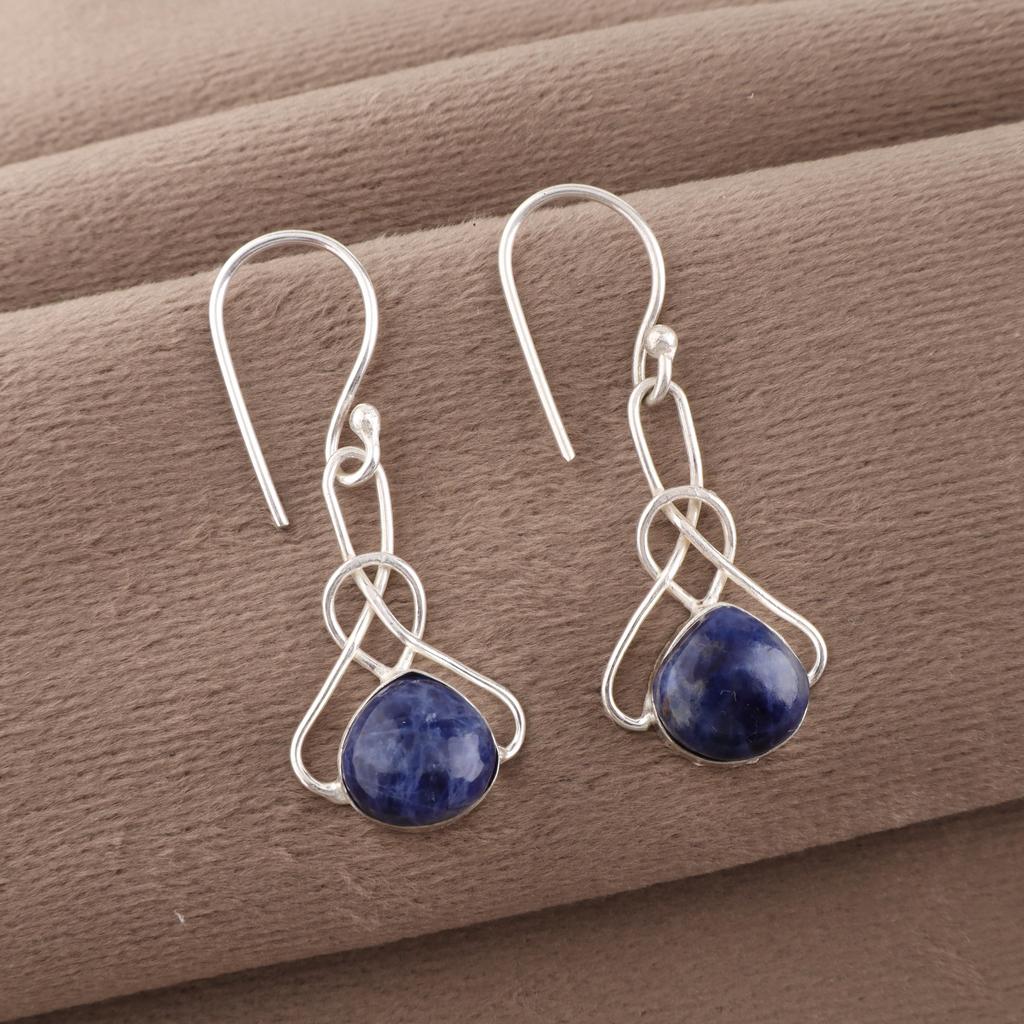 Sodalite Handmade Gemstone Earrings, 925 Sterling Silver Earrings Everyday Jewelry, Earrings For Engagement Gift